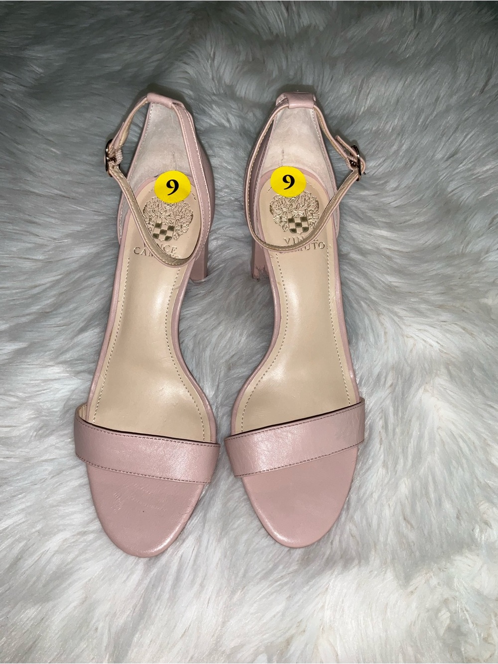 Vince Camuto Blush Pink Ankle-Strap Block Heel Sandals